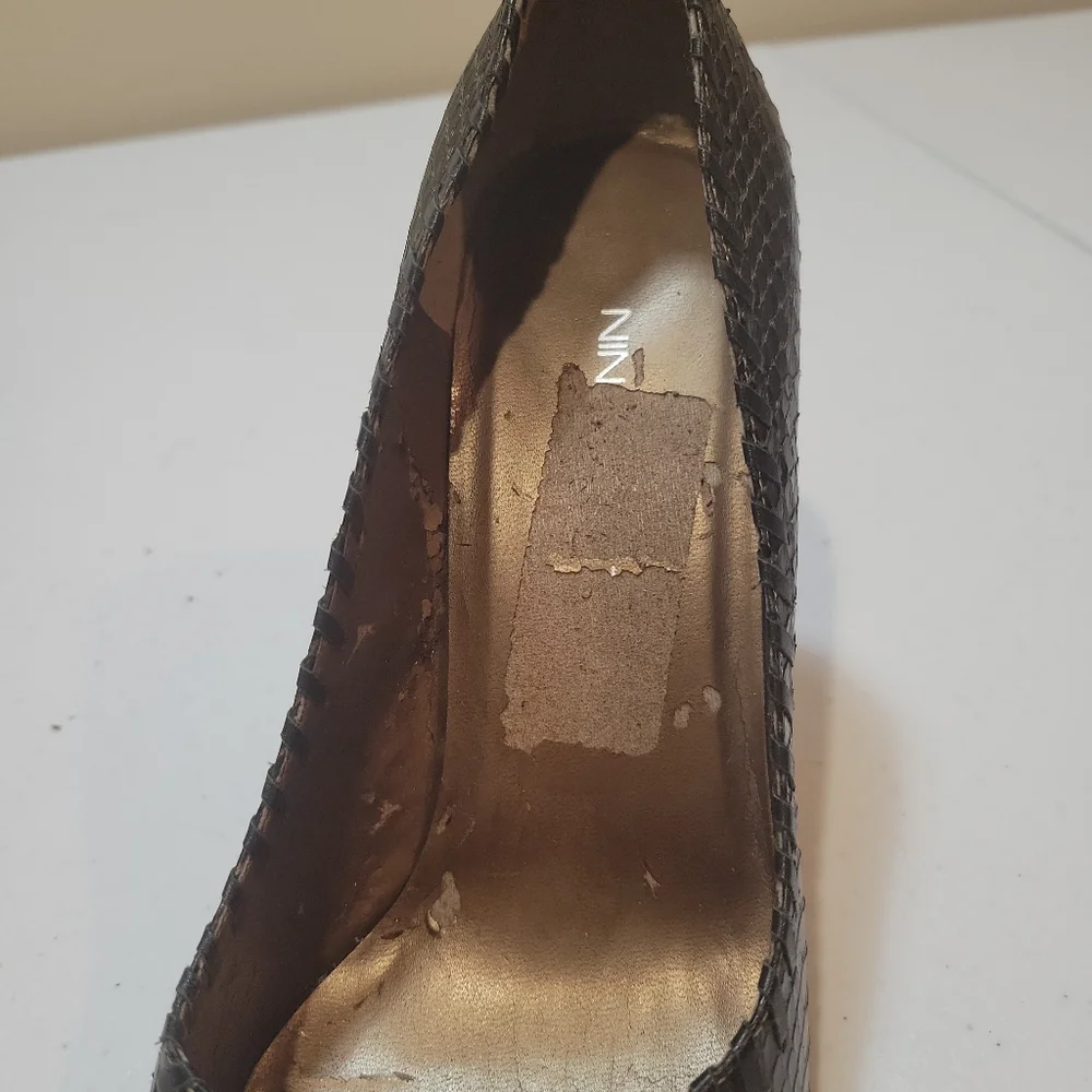 Nine West Brown Snakeskin Pointed-Toe Heels